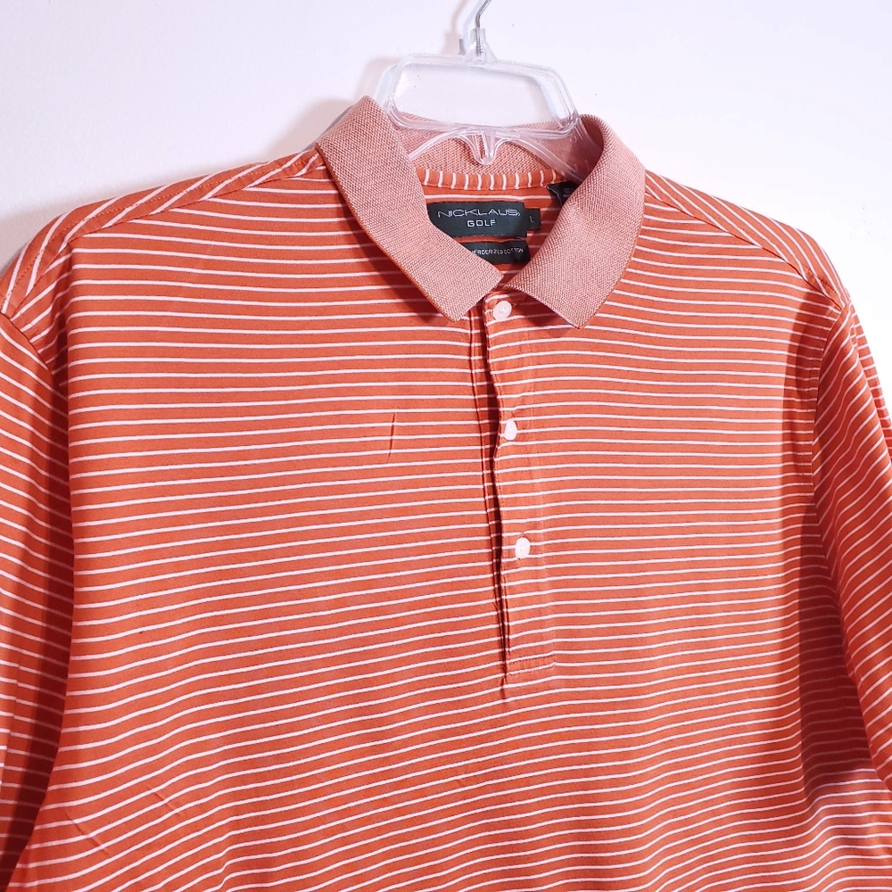 Nicholas Golf Orange White Striped Polo Shirt